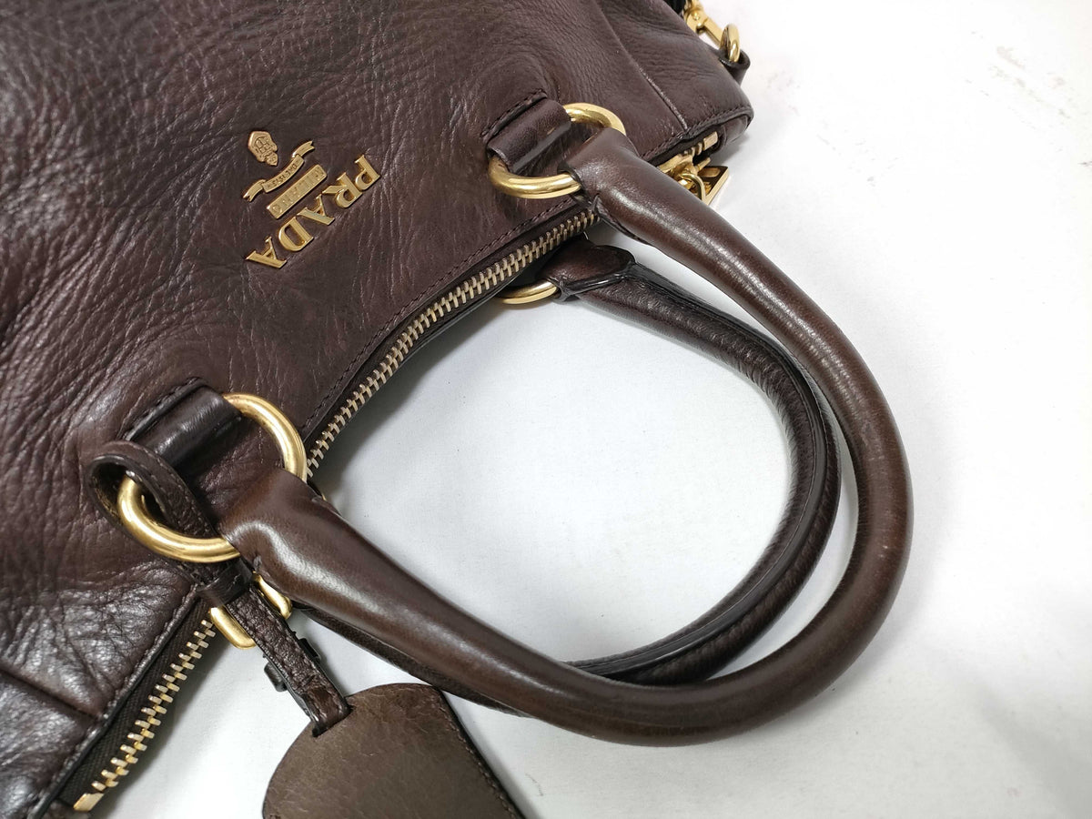 Prada Vitello Daino Convertible Tote Vitello Daino, Brown, Leather, Handbag
