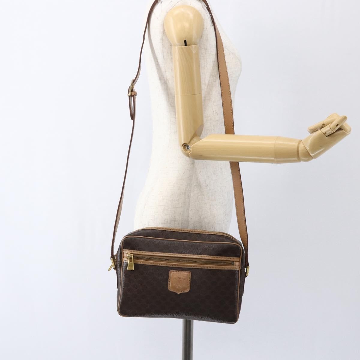 Celine Vintage Macadam Canvas and Leather, Brown, Canvas, Shoulder Bag