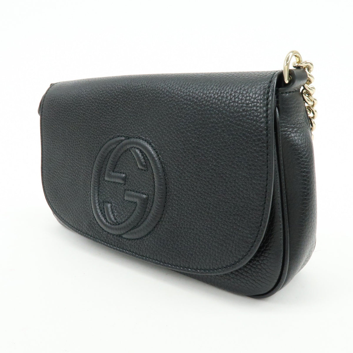 Gucci Soho Chain Leather, Black, Calfskin, Crossbody Bag