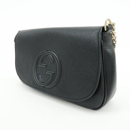 Gucci Soho Chain Leather, Black, Calfskin, Crossbody Bag
