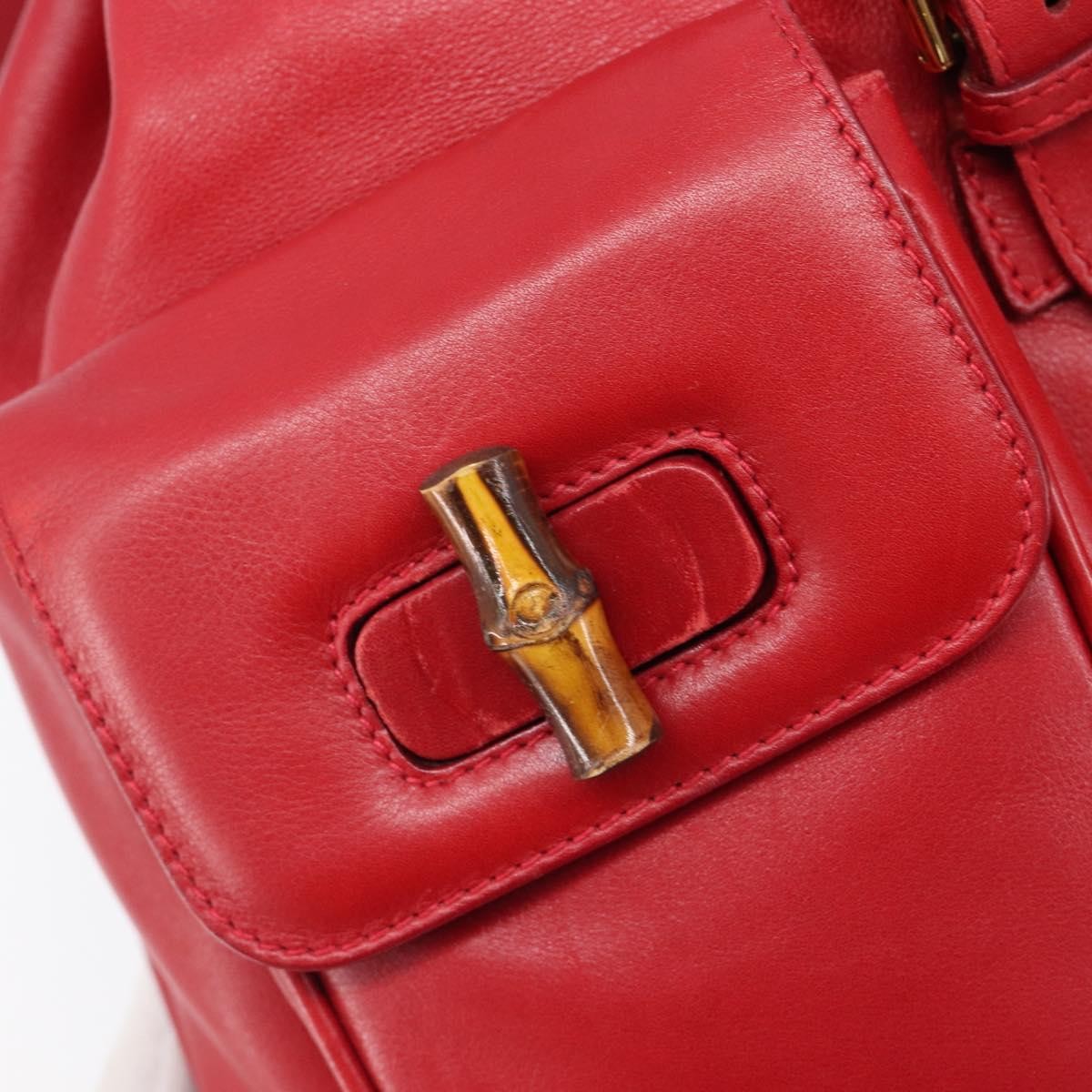 Gucci Vintage Bamboo Leather, Red, Leather, Backpack