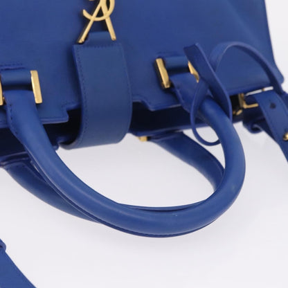 Saint Laurent Monogram Cabas Leather, Blue, Leather, Tote Bag
