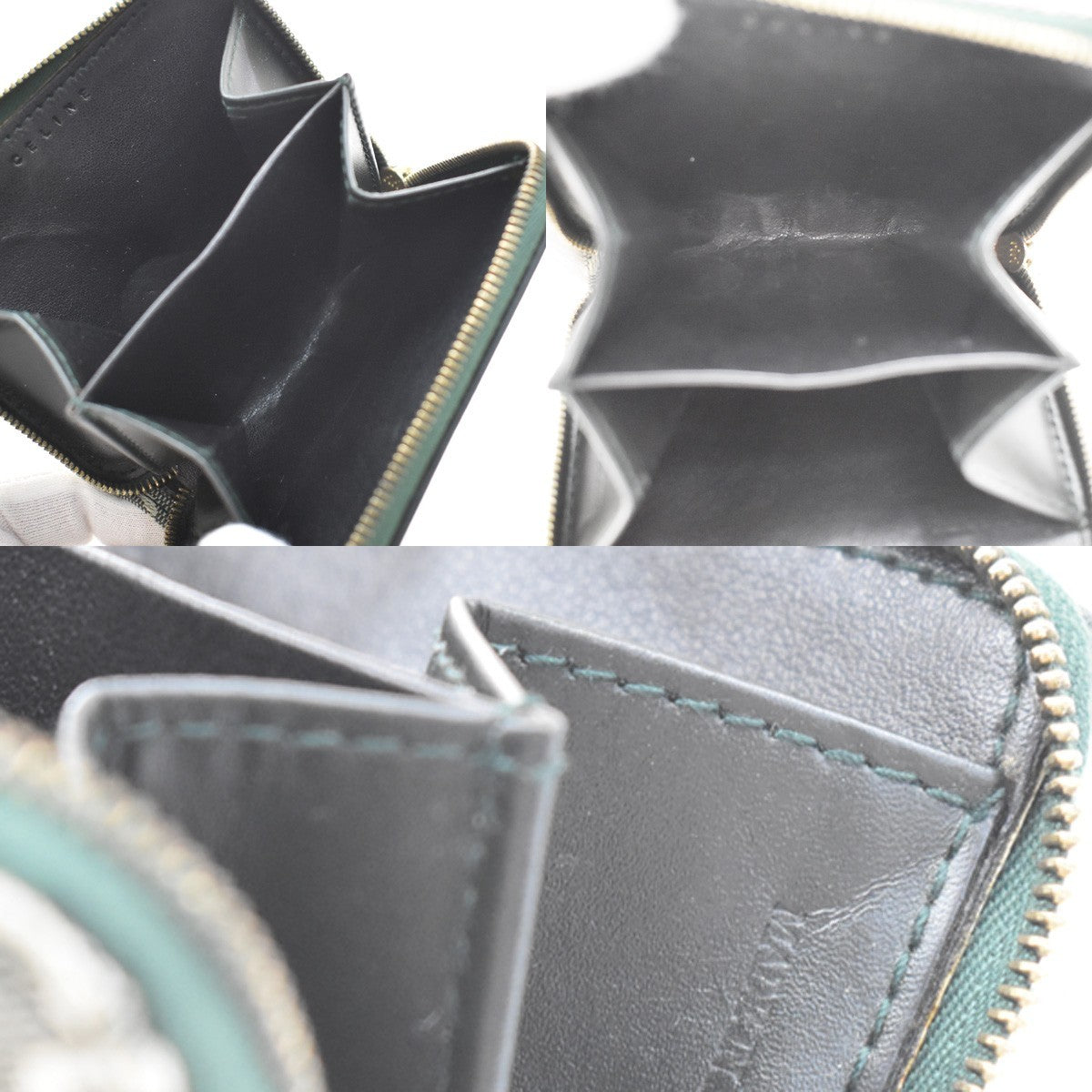 Celine Zipped Around Canvas, Green, Canvas, Wallet
