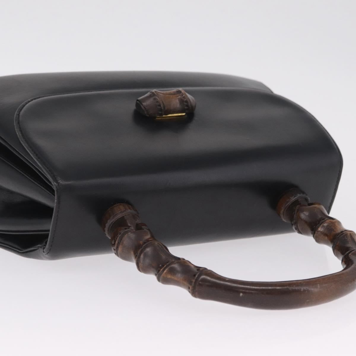 Gucci Vintage Bamboo Top Handle Leather, Black, Leather, Handbag