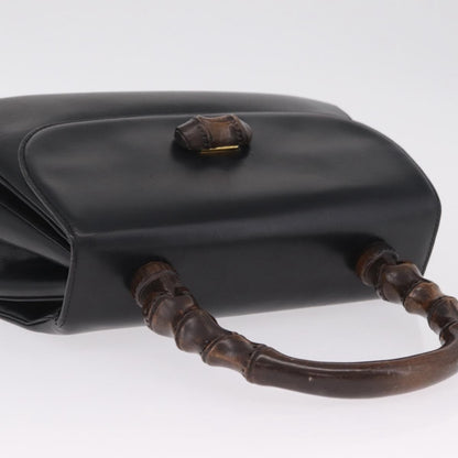 Gucci Vintage Bamboo Top Handle Leather, Black, Leather, Handbag