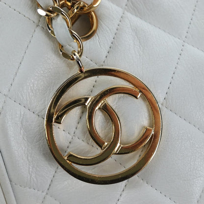 Chanel Shoulder Quilted Leather, White, Leather, Shoulder Bag