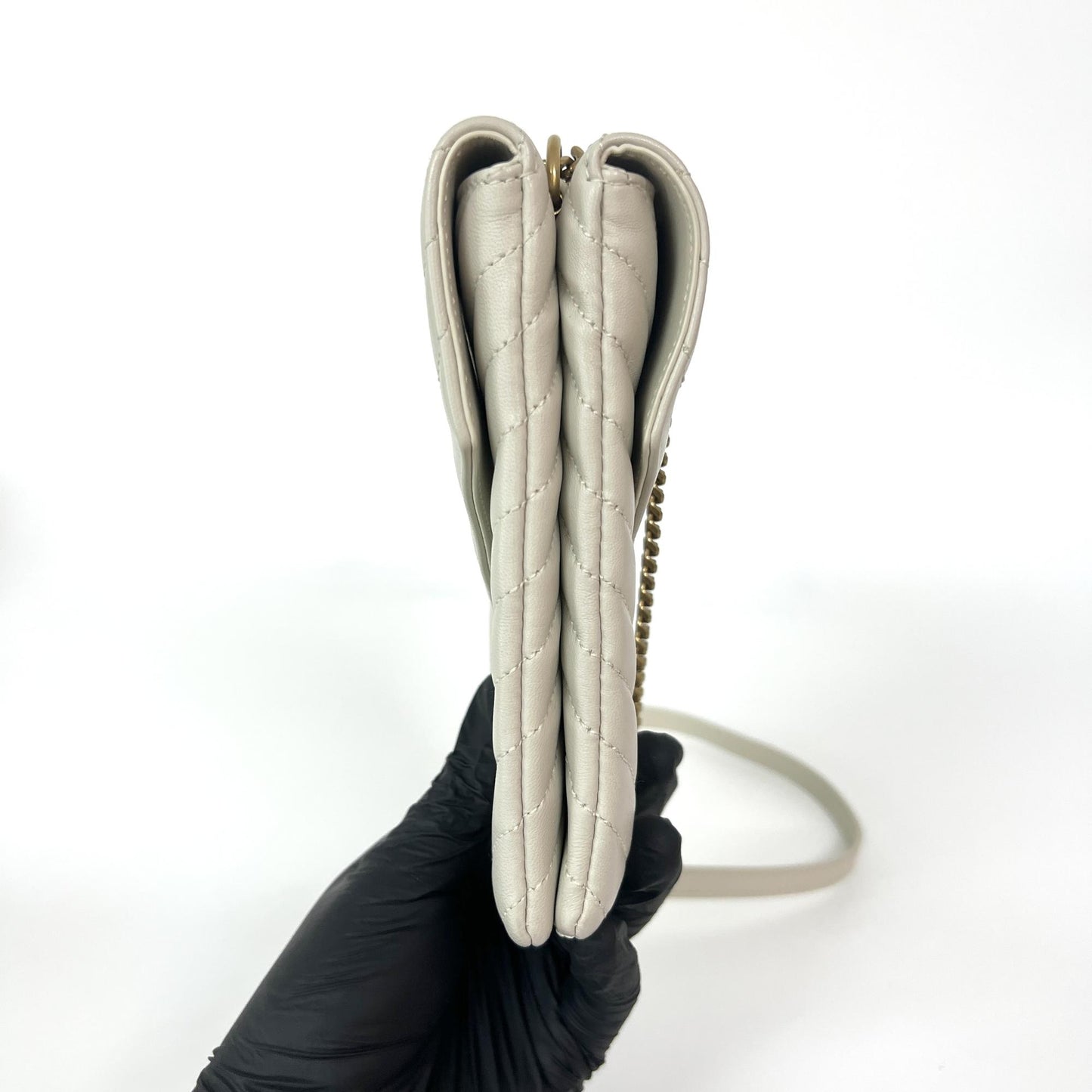 Saint Laurent Classic Monogram Phone Holder Crocodile Embossed Leather, Beige, Leather, Shoulder Bag