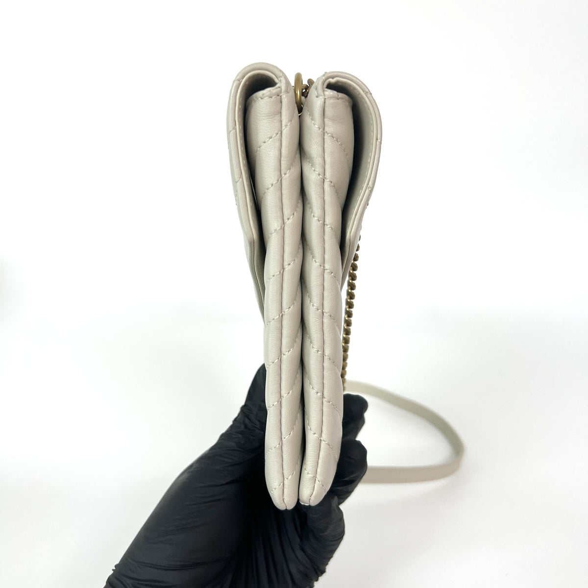 Saint Laurent Classic Monogram Phone Holder Crocodile Embossed Leather, Beige, Leather, Shoulder Bag