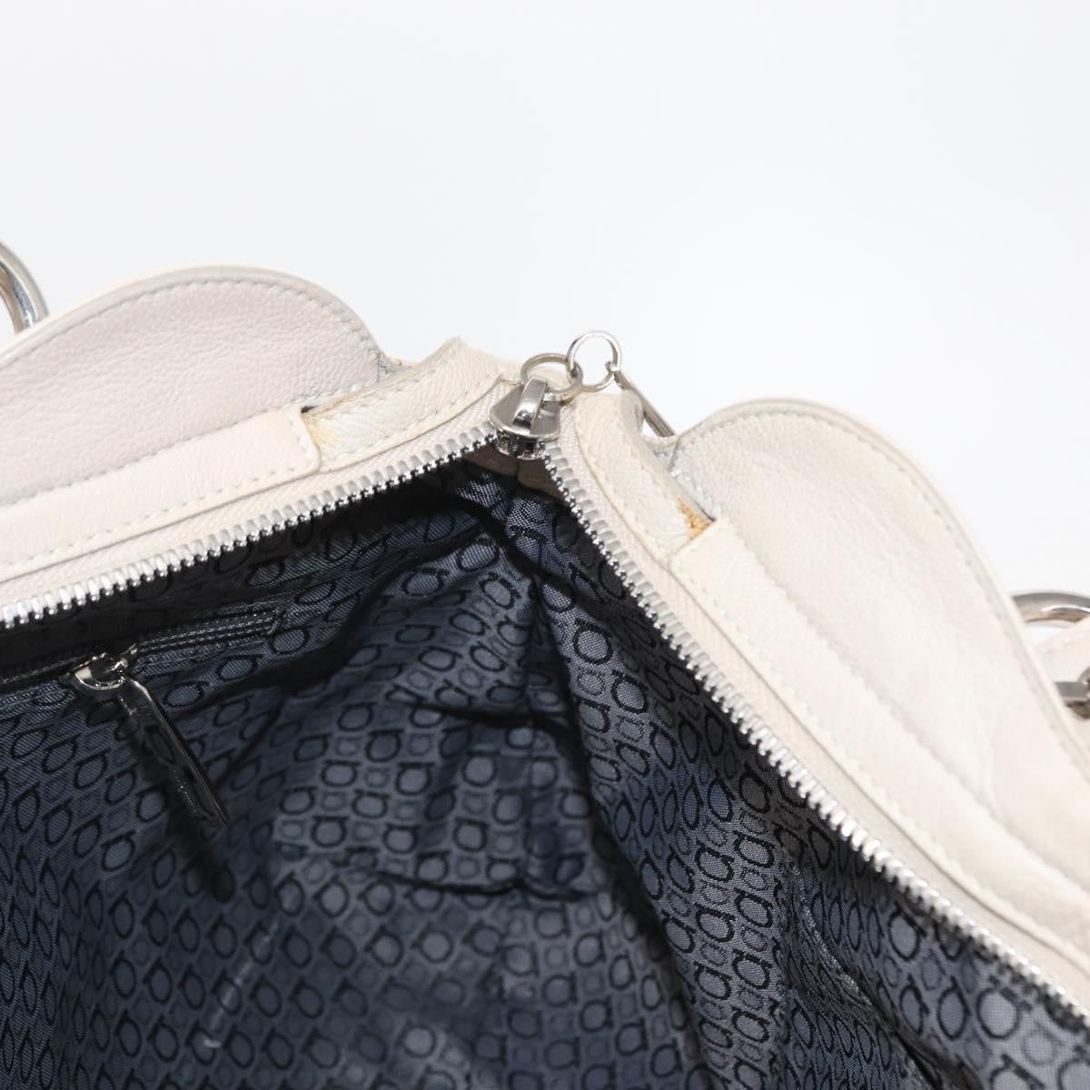 Salvatore Ferragamo Gancini Leather, Silver, Leather, Shoulder Bag