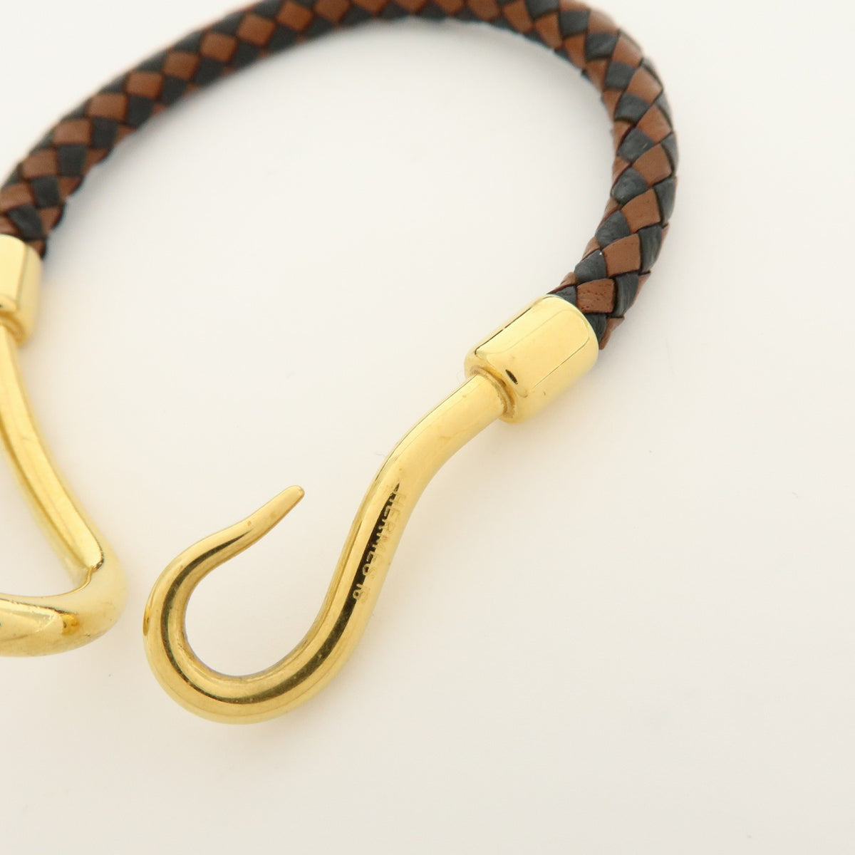 Hermes Jumbo Hook Braided Leather and Metal, Brown, Leather, Bracelet