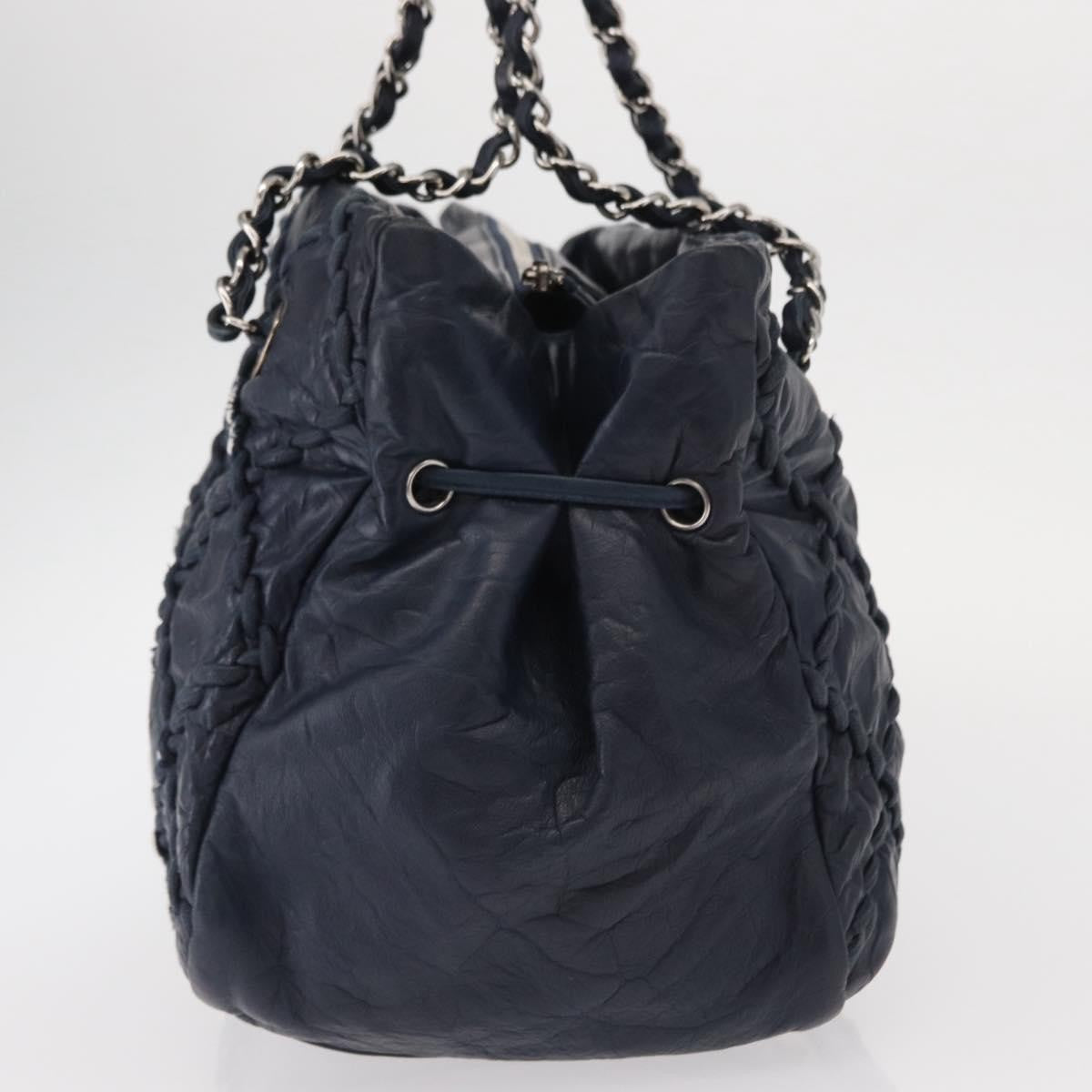 Chanel Ultra Stitch Chain Tote Quilted Calfskin, Navy, Leather, Tote Bag