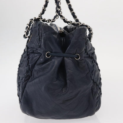 Chanel Ultra Stitch Chain Tote Quilted Calfskin, Navy, Leather, Tote Bag
