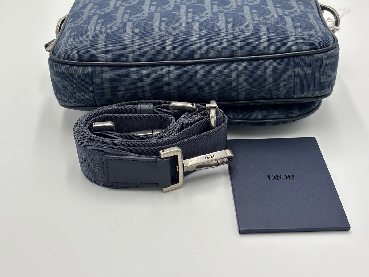Christian Dior Saddle Tripple Oblique Canvas, Black, Denim, Crossbody Bag