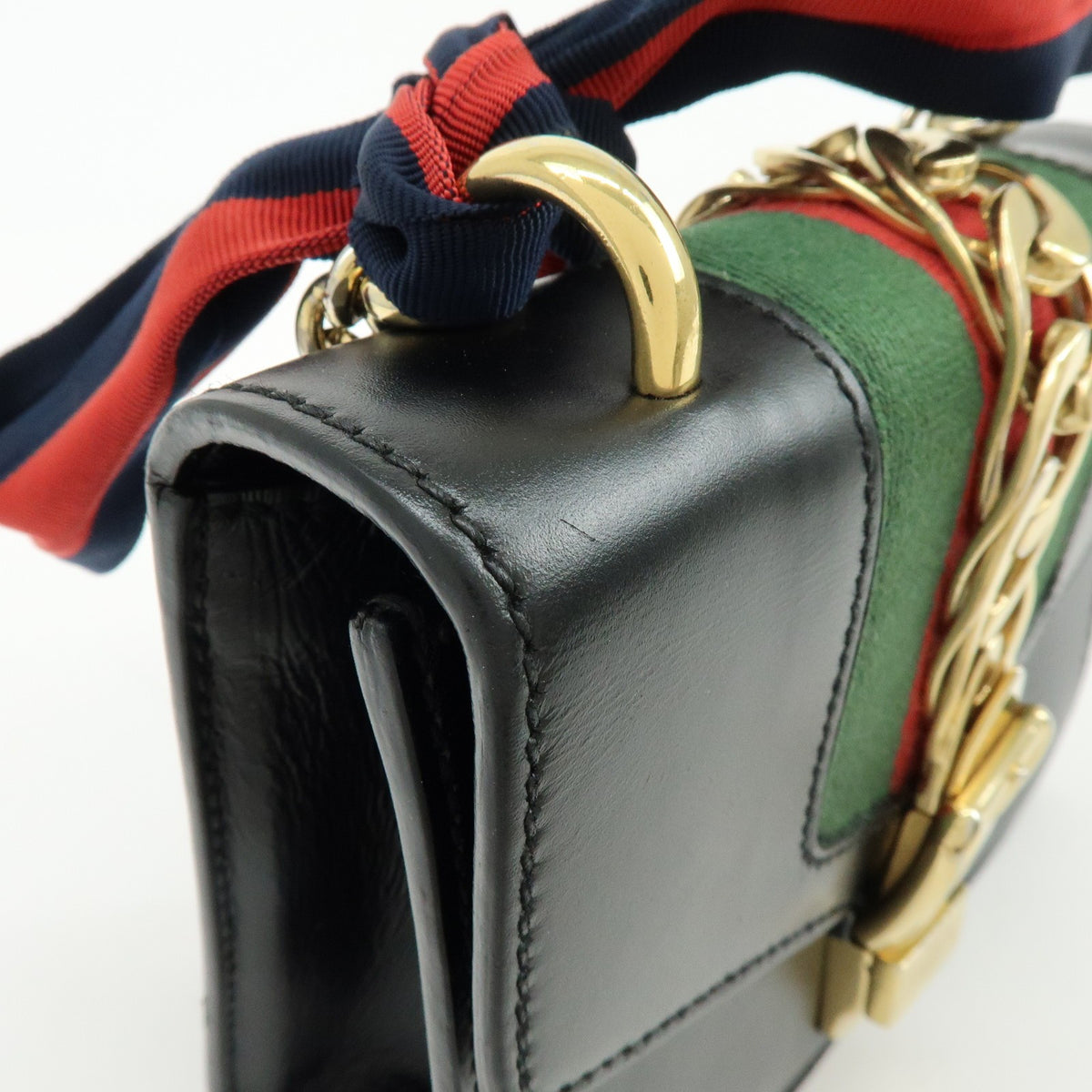 Gucci Sylvie Chain Leather, Black, Leather, Shoulder Bag