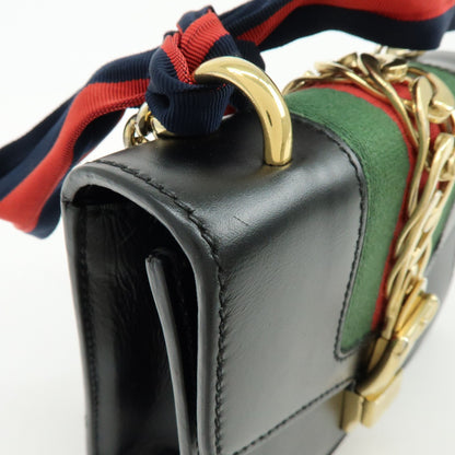 Gucci Sylvie Chain Leather, Black, Leather, Shoulder Bag