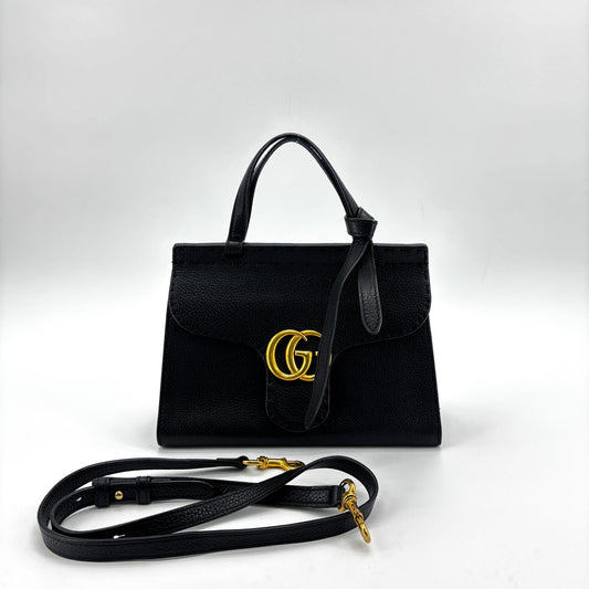 Gucci GG Marmont Top Handle Leather, Black, Leather, Handbag