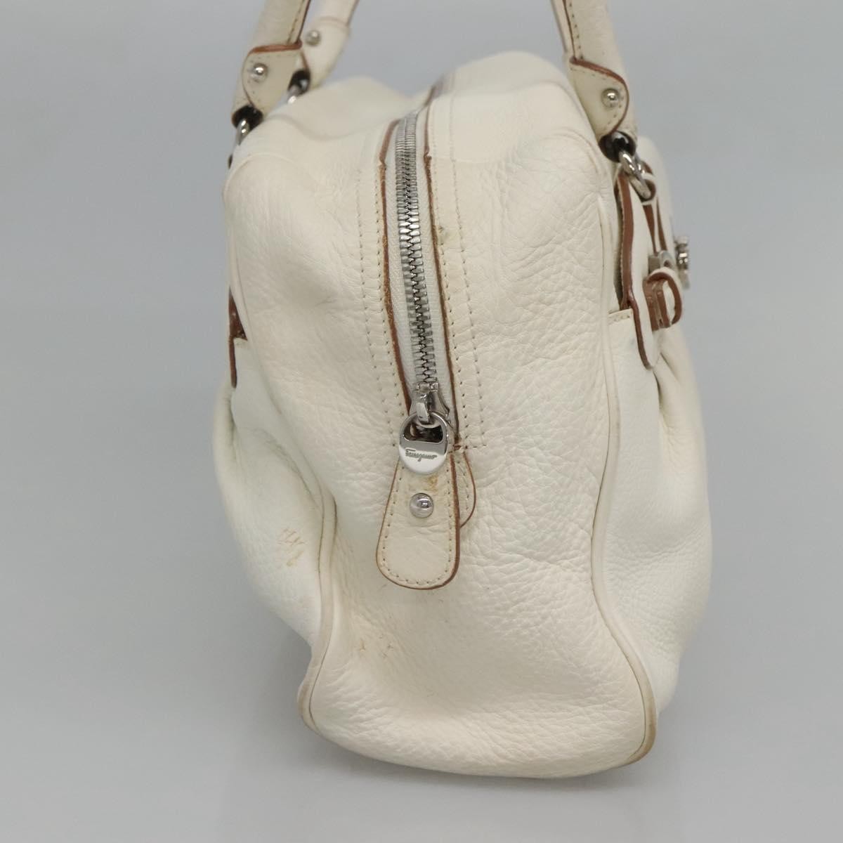Salvatore Ferragamo Gancini Buckle Leather, White, Leather, Shoulder Bag