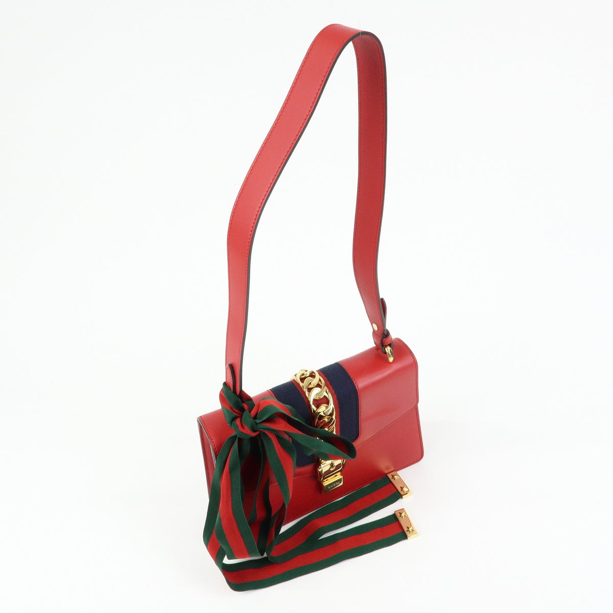 Gucci Sylvie Leather, Red, Leather, Shoulder Bag