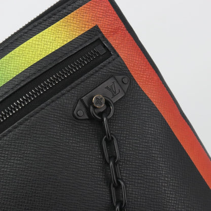 Louis Vuitton Pochette A4 Rainbow Taiga Leather, Black, Leather, Clutch