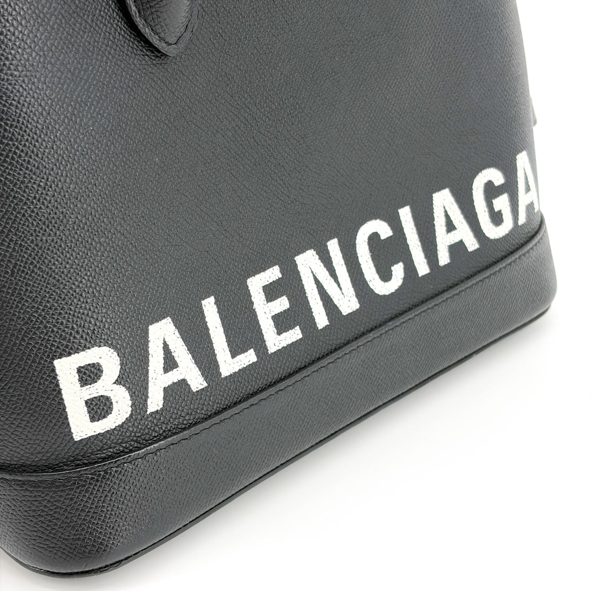 Balenciaga Logo Ville Leather, Black, Leather, Handbag