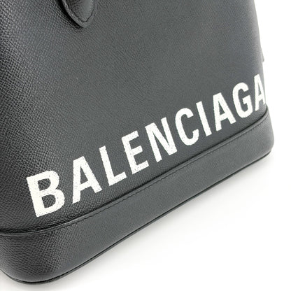 Balenciaga Logo Ville Leather, Black, Leather, Handbag