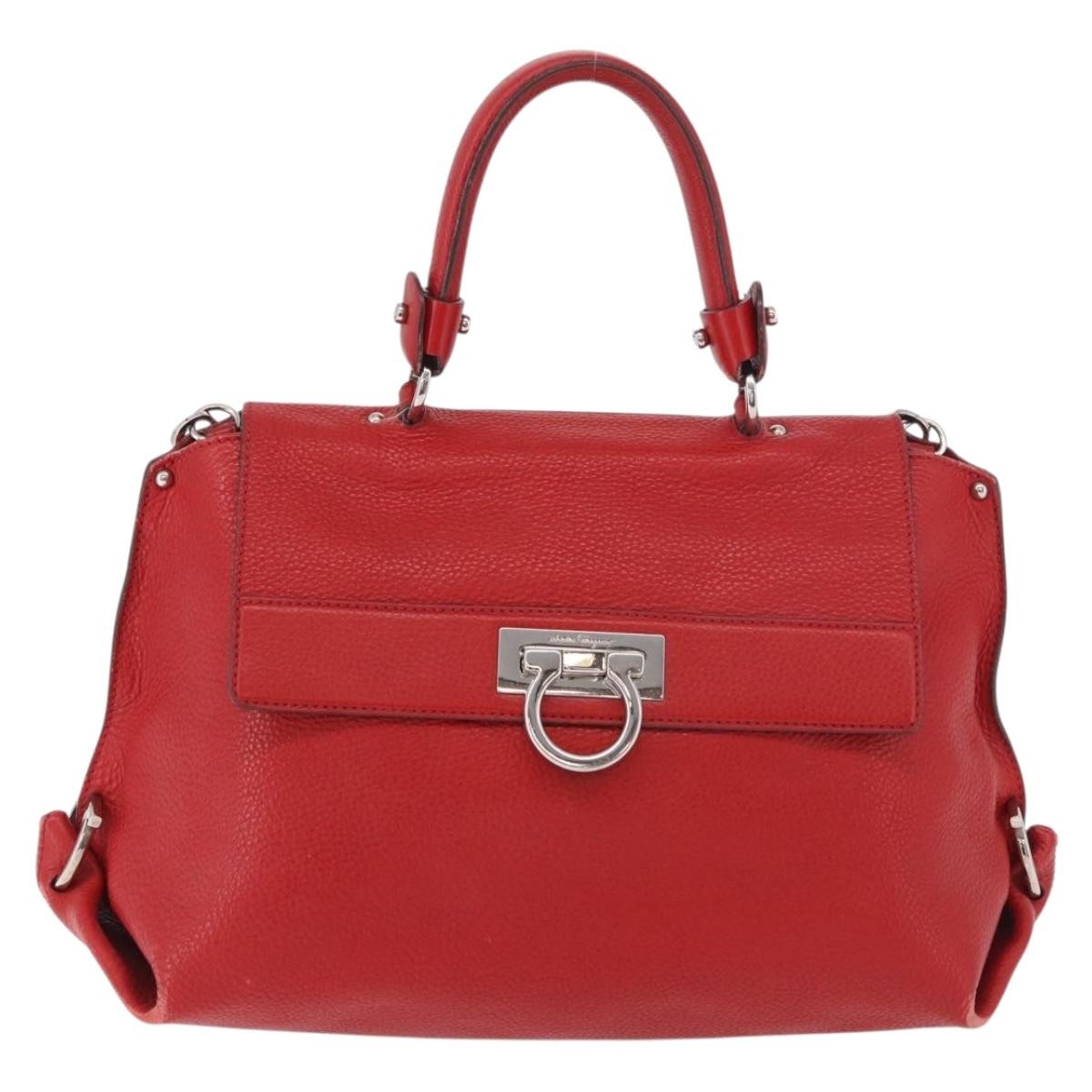 Salvatore Ferragamo Sofia Satchel Grainy Leather, Red, Leather, Handbag