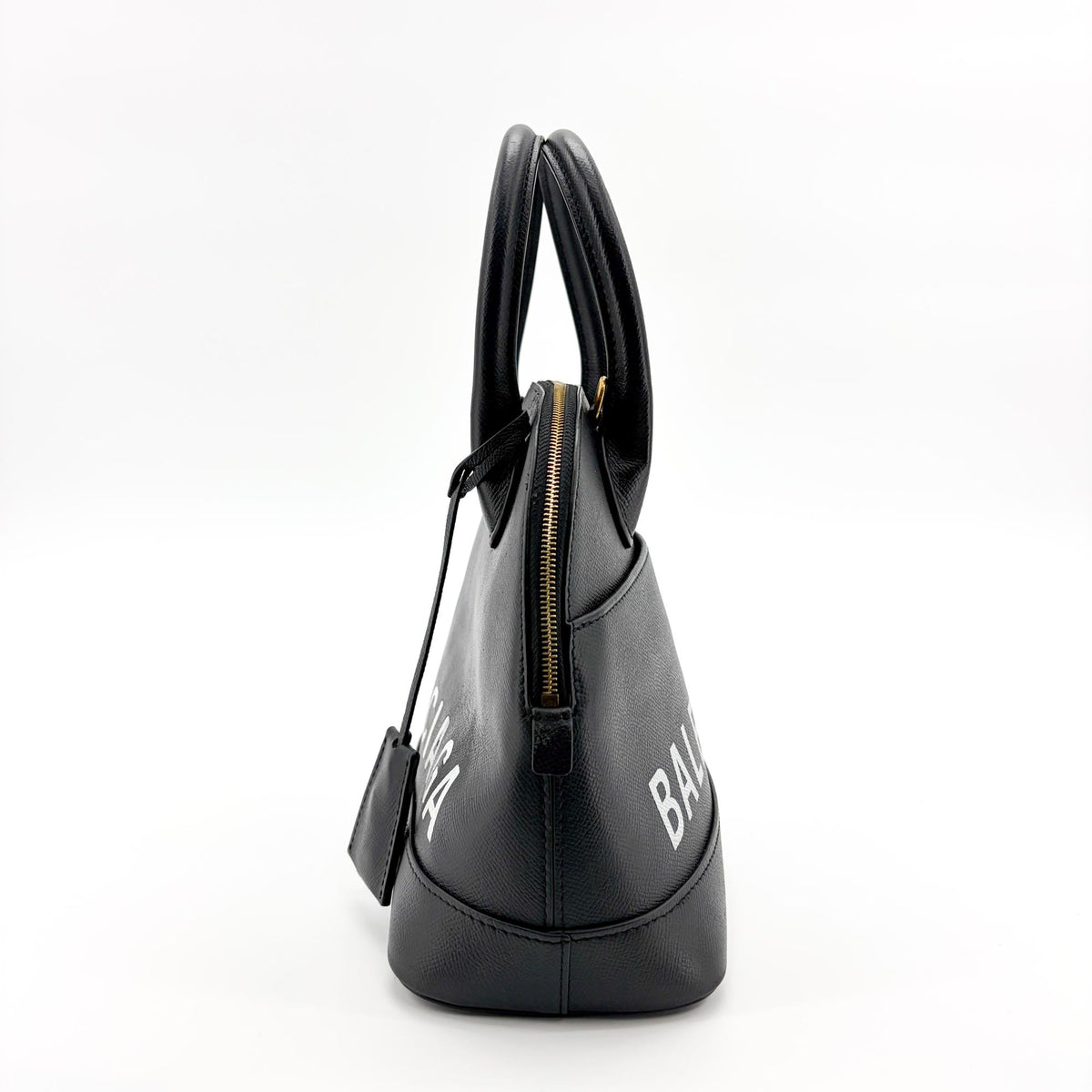 Balenciaga Logo Ville Leather, Black, Calfskin, Handbag