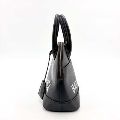 Balenciaga Logo Ville Leather, Black, Calfskin, Handbag