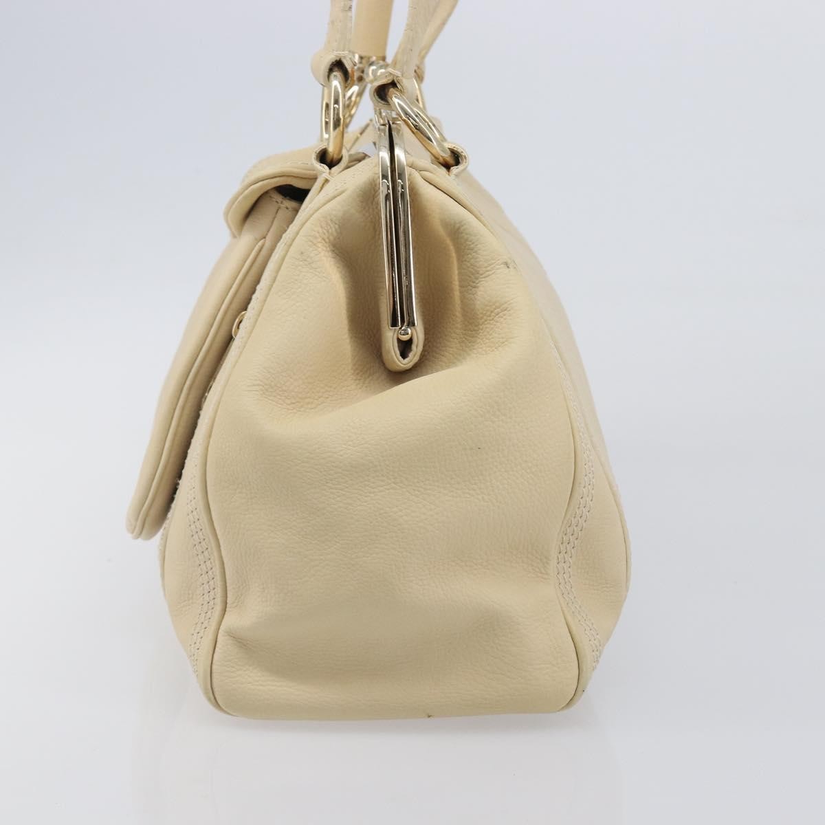 Celine Vintage Kisslock Frame Leather, Beige, Leather, Handbag
