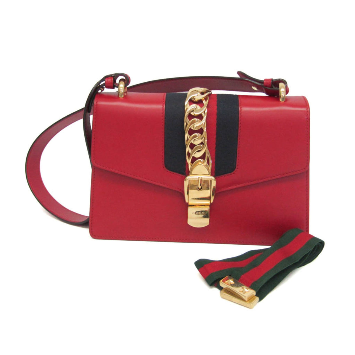 Gucci Sylvie Leather, Red, Leather, Shoulder Bag