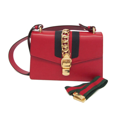 Gucci Sylvie Leather, Red, Leather, Shoulder Bag