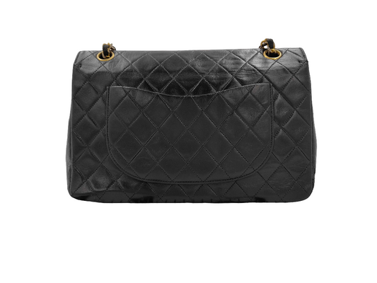 Chanel Double Chain Flap Bag Quilted Leather, Black, Leather, Shoulder Bag
