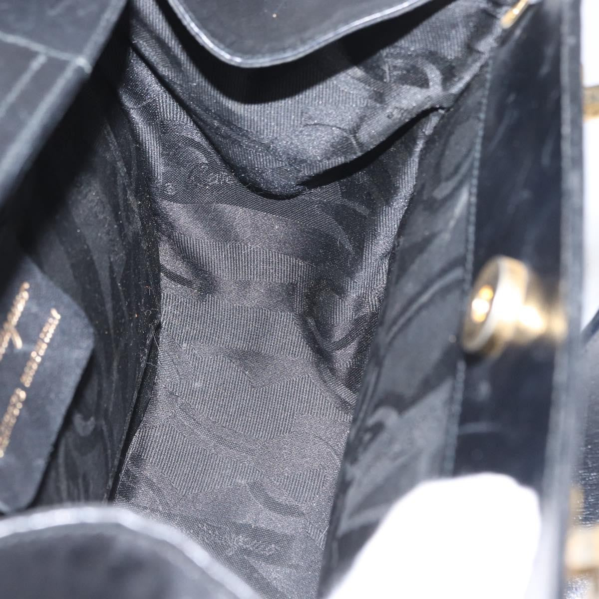 Salvatore Ferragamo Gancini Leather, Black, Leather, Handbag