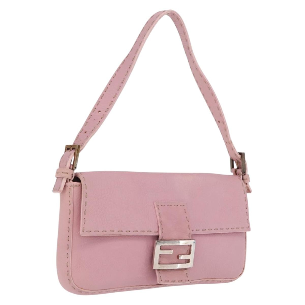 Fendi Selleria Baguette Leather, Pink, Leather, Handbag