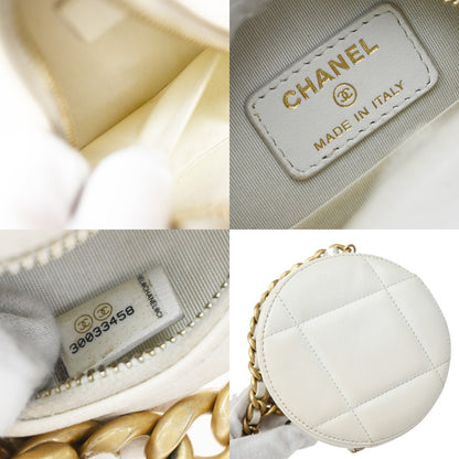 Chanel Chanel 19 Quilted, White, Leather, Clutch