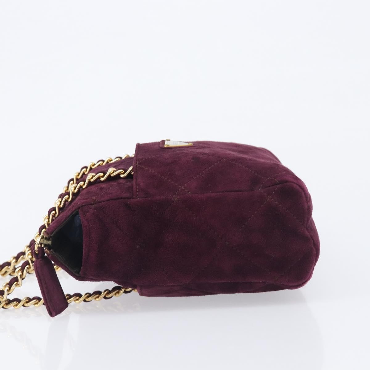 Prada Vintage Chain Flap Suede, Burgundy, Suede, Shoulder Bag
