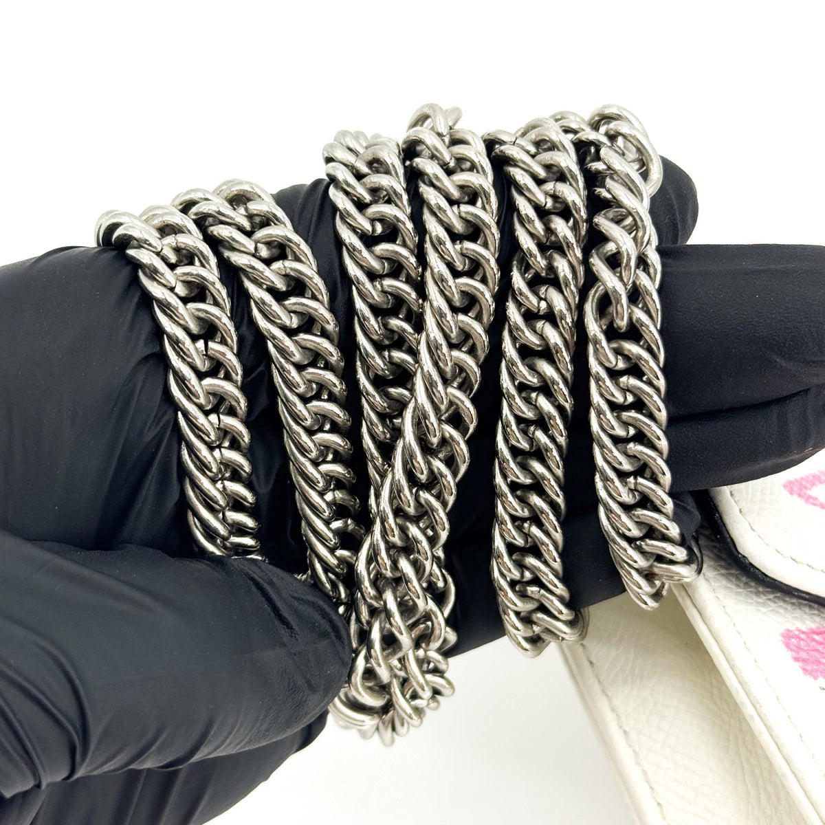 Balenciaga BB Graffiti Chain Leather, White, Leather, Crossbody Bag