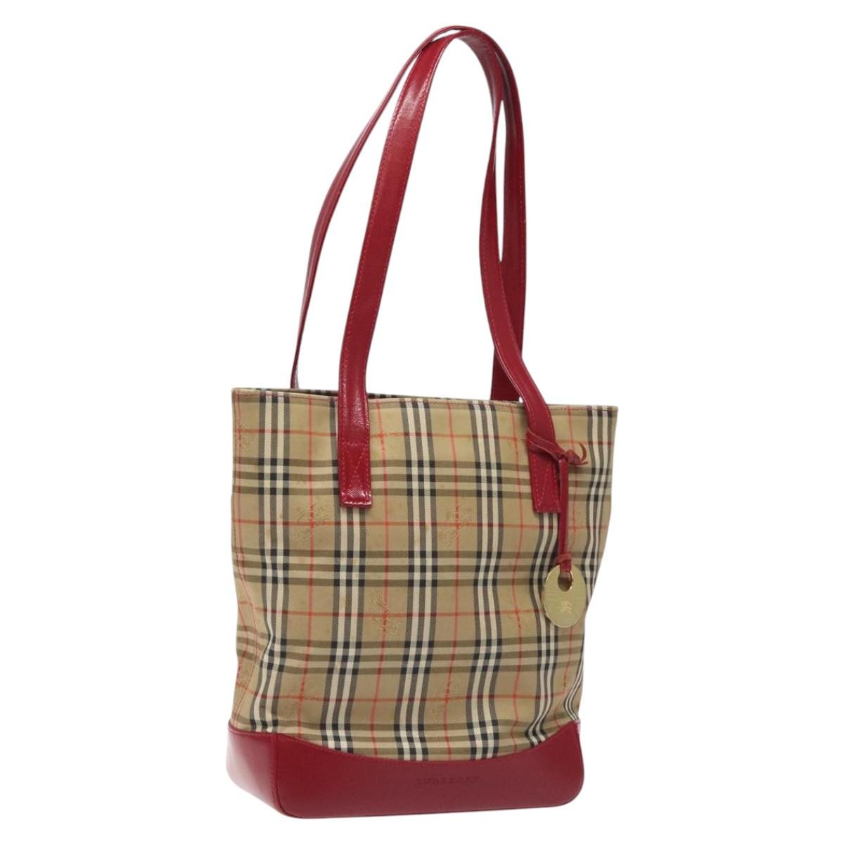 Burberry Nova Check Tote Canvas and Leather, Red, Canvas, Tote Bag