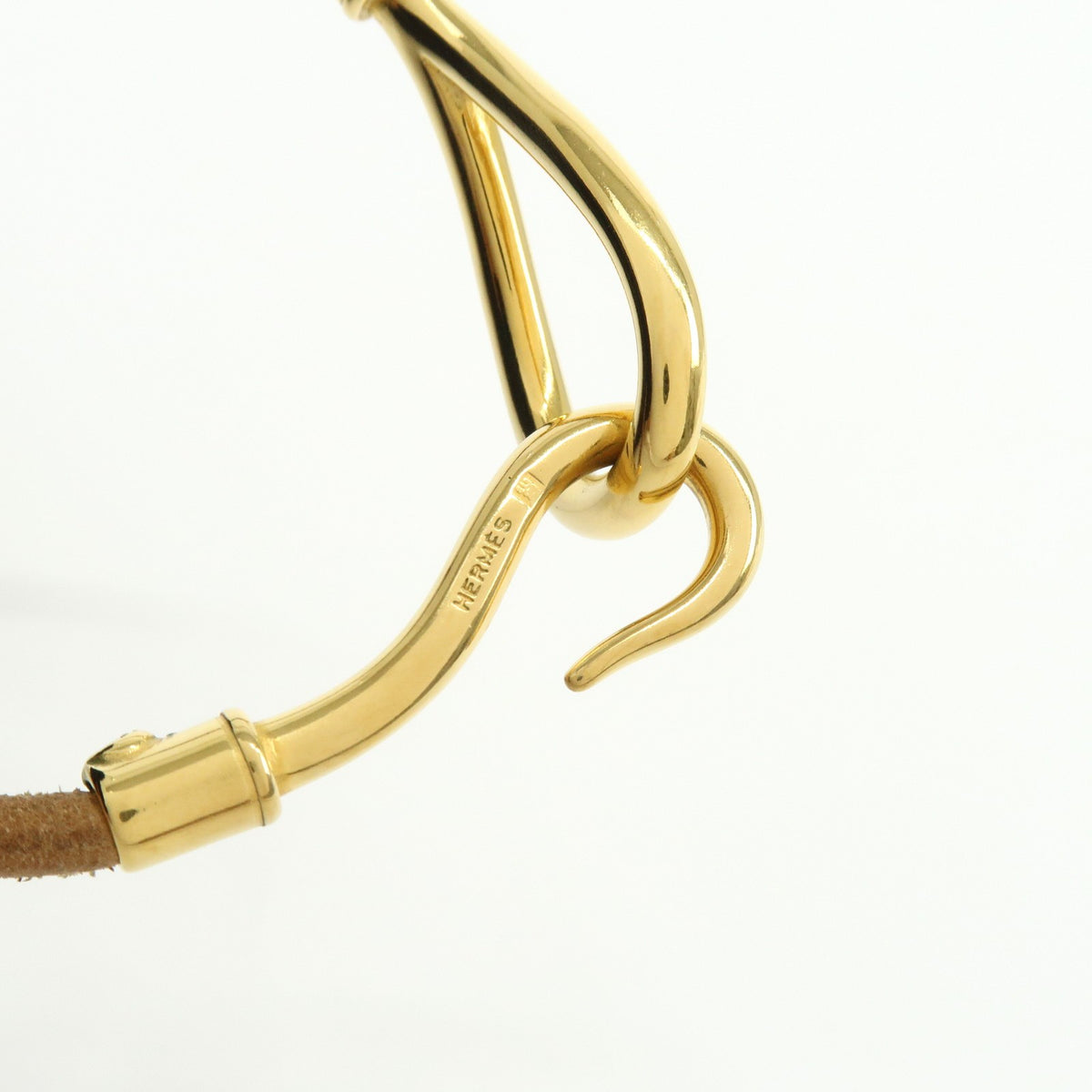 Hermes Jumbo Hook Braided Leather and Metal, Brown, Leather, Bracelet