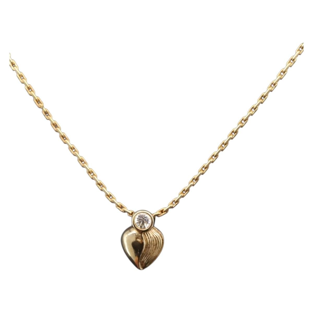 Christian Dior Logo Heart Pendant Metal, Gold, Metal, Necklace