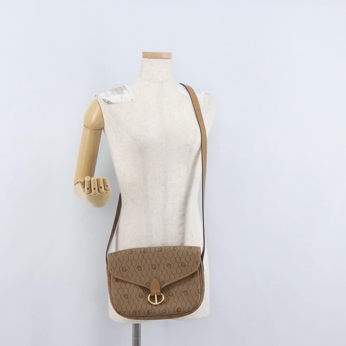Christian Dior Vintage Honeycomb Canvas and Leather, Beige, Canvas, Shoulder Bag
