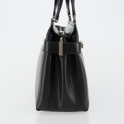 Salvatore Ferragamo Double Gancini Side Buckle Leather, Black, Leather, Tote Bag