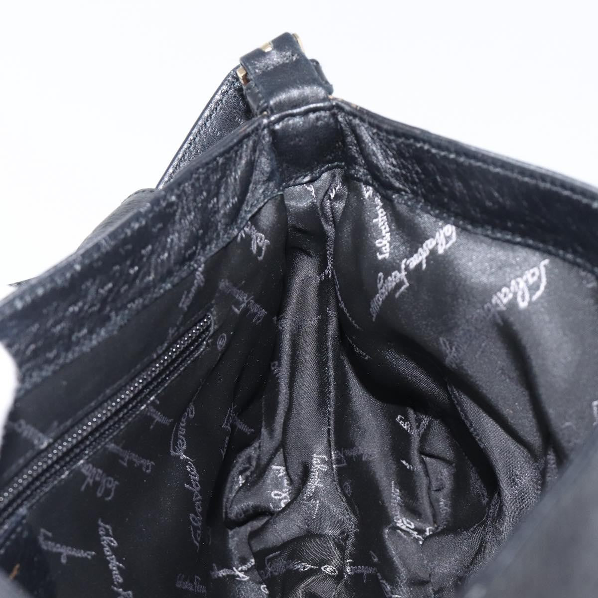 Salvatore Ferragamo Gancini Leather, Black, Leather, Shoulder Bag