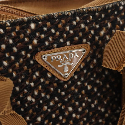 Prada Convertible Open Tweed, Brown, Canvas, Tote Bag