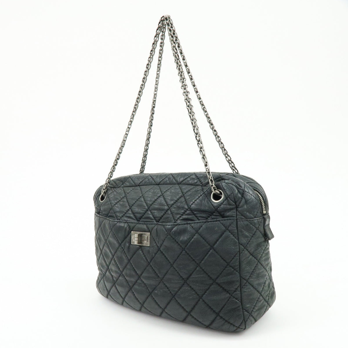 Chanel Shoulder Quilted Leather, Black, Calfskin, Shoulder Bag