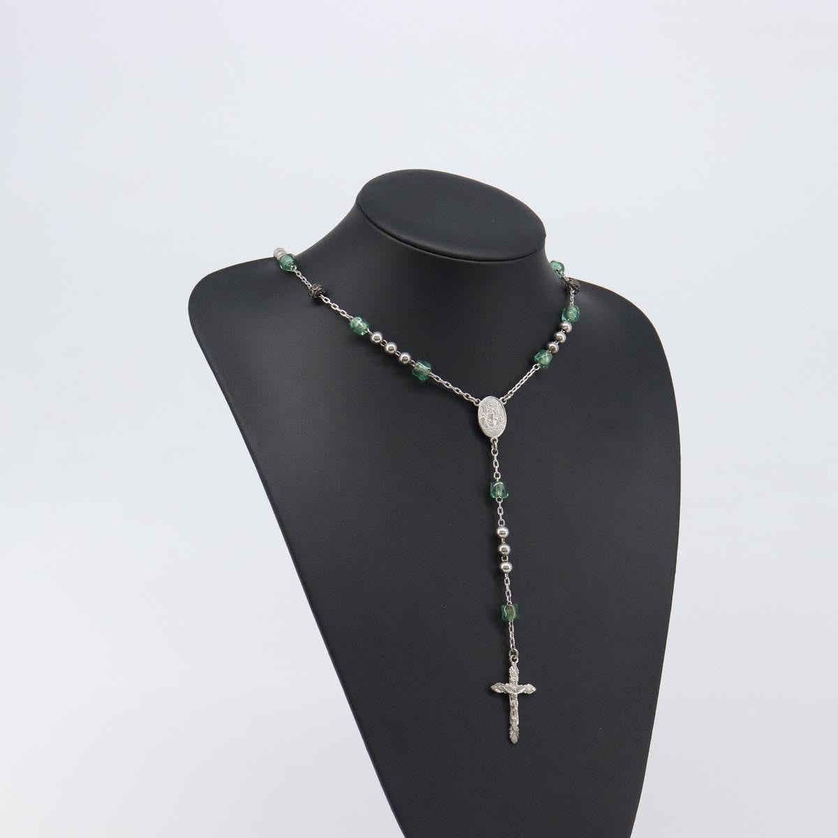 "Dolce & Gabbana Cross Pendant Metal with Crystals, Enamel and Faux Pearls", Silver, Metal, Necklace
