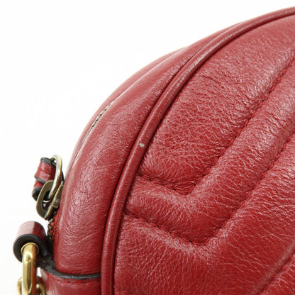 Gucci GG Marmont Round Matelasse Leather, Red, Leather, Shoulder Bag