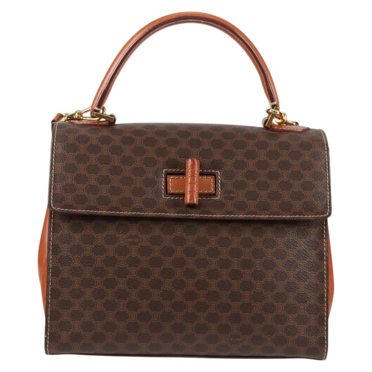 Celine Vintage Convertible Top Handle Macadam Coated Canvas, Brown, Canvas, Handbag