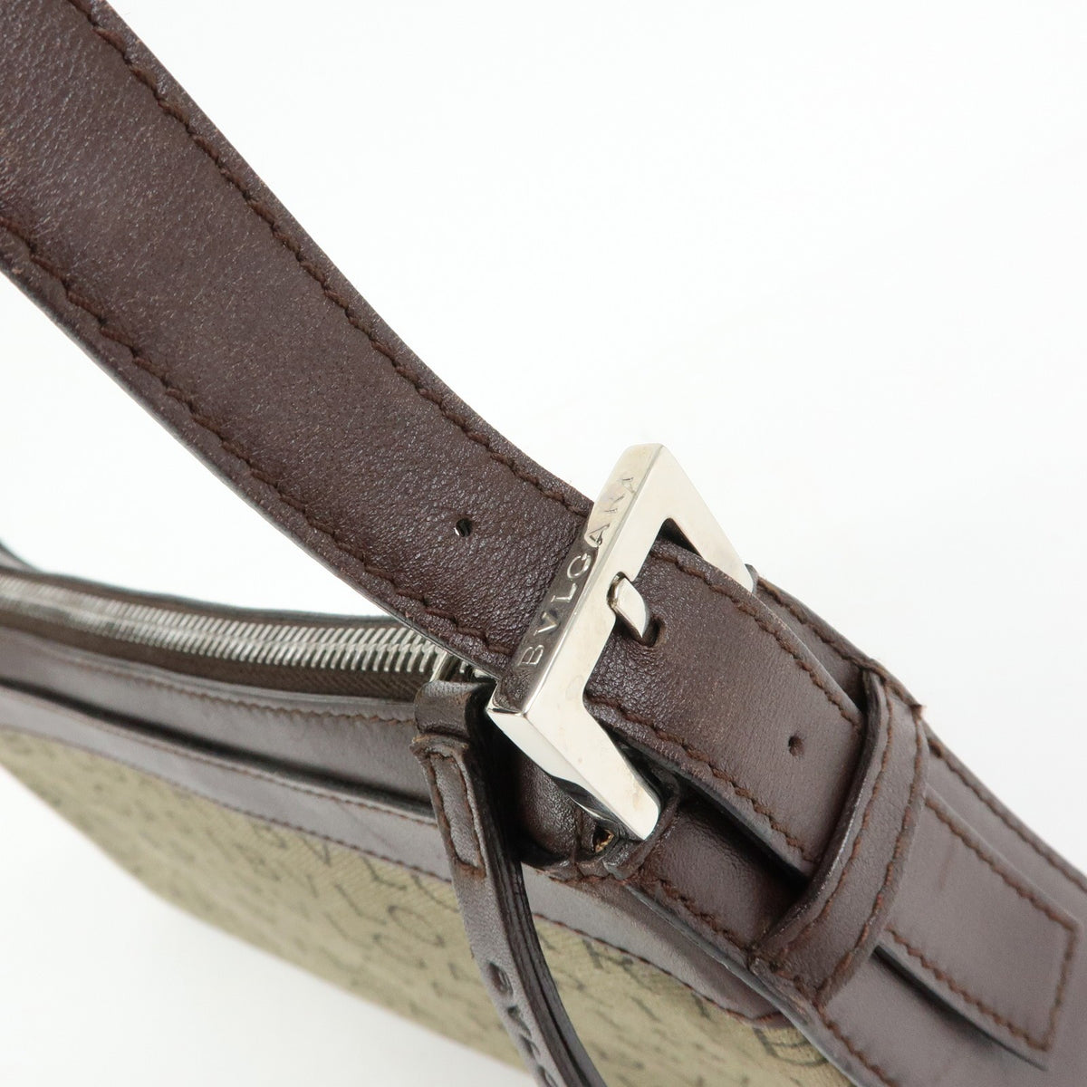 Bvlgari Logomania Canvas with Leather, Khaki, Canvas, Shoulder Bag