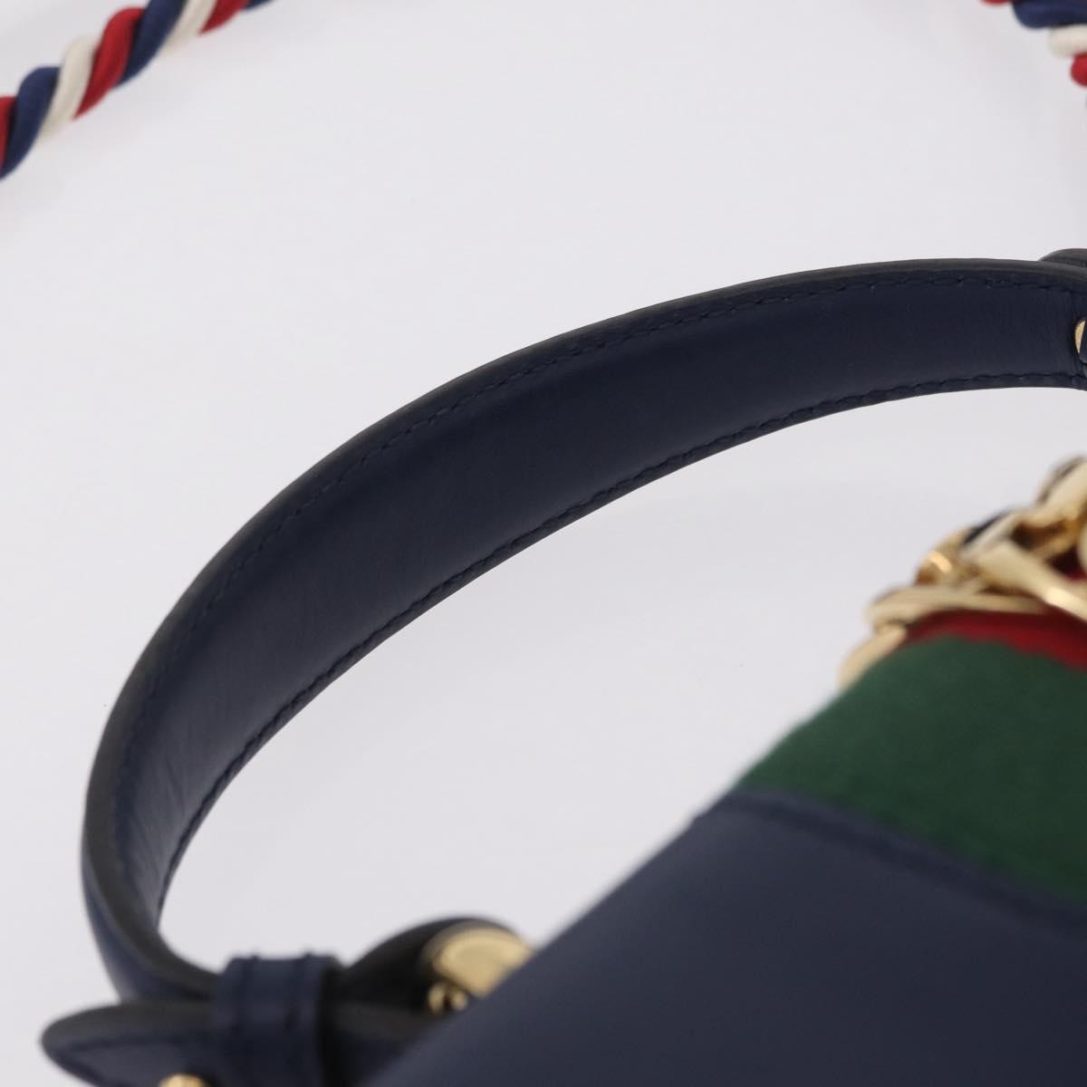 Gucci Sylvie Top Handle Leather, Navy, Leather, Handbag